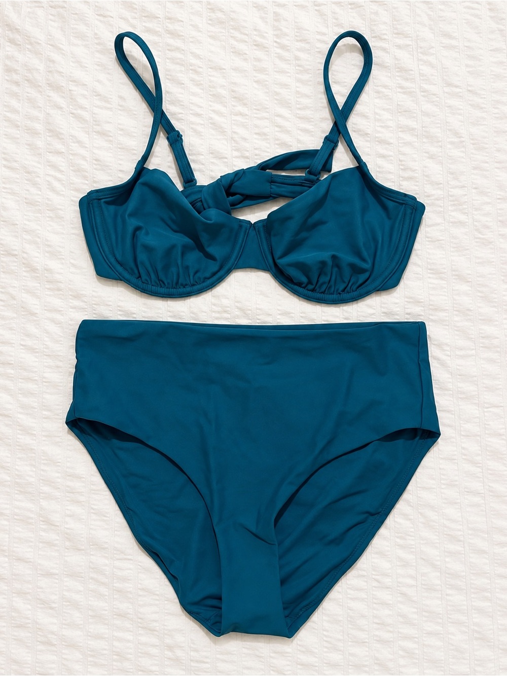 Resort Luxe Quince Italian Demi Underwire Top High Rise Bikini Set Teal Sz M